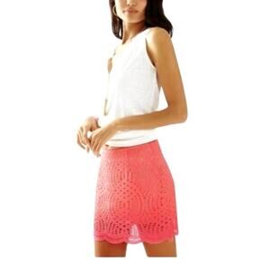 Lilly Pulitzer Alice Skort Knotty Lace Hot Coral Solid Womens 8 Preppy Resort